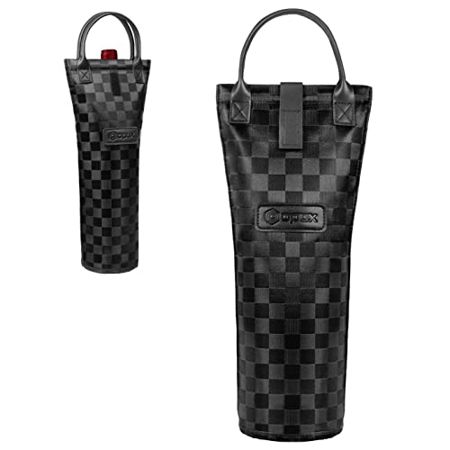 opux Wine Bag Single Bottle Carrier Tote, Insulated Travel Wine Cooler Bag for Picnic Beach Gift, Thermal Padded Portable One Bottle Holder Carrying Case for Women Men Wine Lovers, Black Square - Image 1