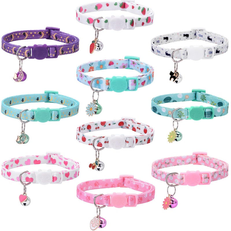 DALOO 10PC Floral Cat Collar Set with Bells - Breakaway Safety for Kittens and Small Cats (#2) - Image 1