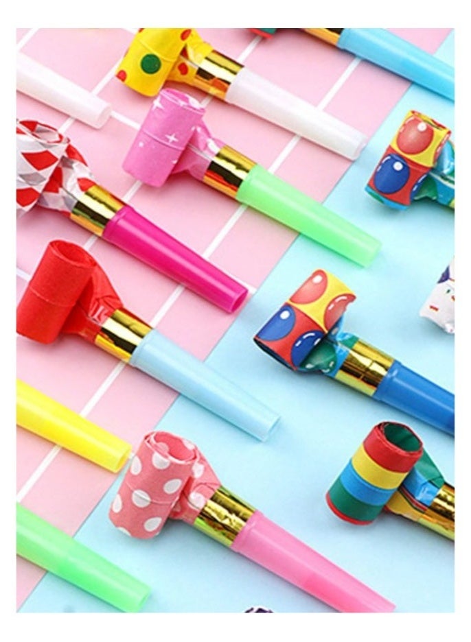 Colored Paper Blowing Whistles for Birthday, Graduation and New Baby Parties, Expanding Blowing Whistles, 25 Colorful Pieces - Image 4
