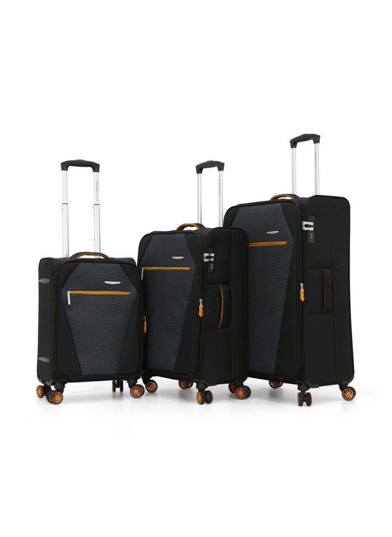 GIORDANO Giordano Softside Luggage Trolley Bag 3 Pieces set,Black (S-20,M-24,L-28 Inch)  - Image 1