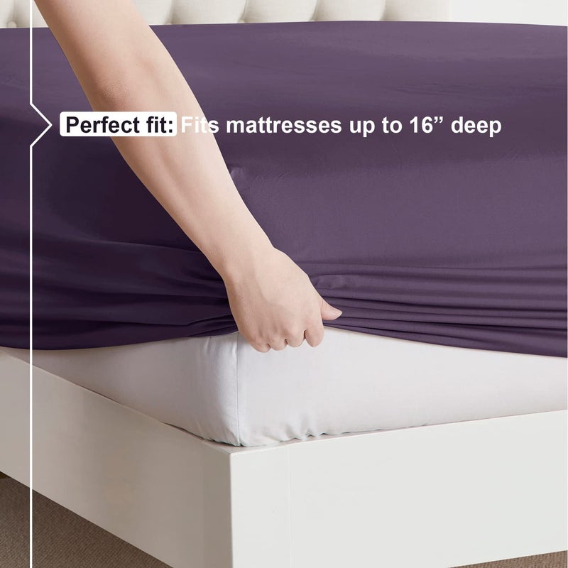 Nestl Cal King Sheets Set - 4 Piece California King Sheets  Extra Soft Double Brushed Cal King Size Sheets  Cal Sheets for King Size Bed  Purple Cal King Bed Sheets