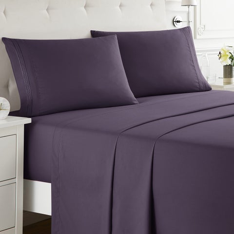 Nestl Cal King Sheets Set - 4 Piece California King Sheets  Extra Soft Double Brushed Cal King Size Sheets  Cal Sheets for King Size Bed  Purple Cal King Bed Sheets
