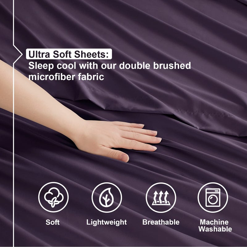 Nestl Cal King Sheets Set - 4 Piece California King Sheets  Extra Soft Double Brushed Cal King Size Sheets  Cal Sheets for King Size Bed  Purple Cal King Bed Sheets