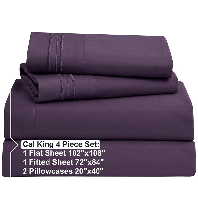 Nestl Cal King Sheets Set - 4 Piece California King Sheets  Extra Soft Double Brushed Cal King Size Sheets  Cal Sheets for King Size Bed  Purple Cal King Bed Sheets