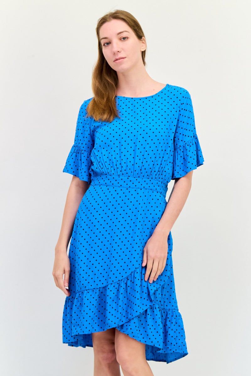 ONLY Women Polka Dot Mini Dress, Blue - Image 1