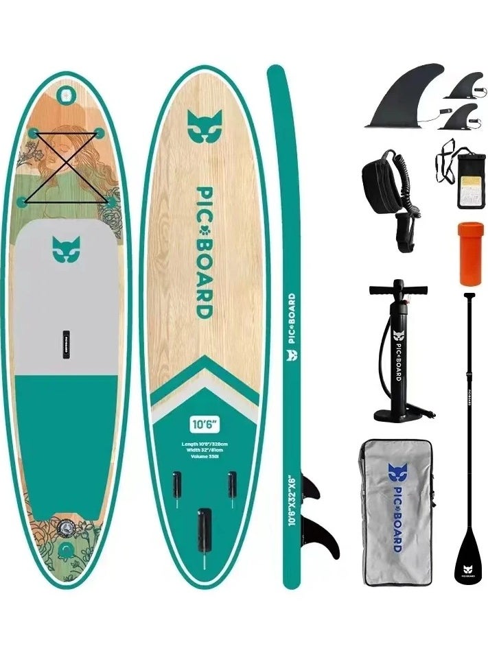 Skatinger Skatinger 10.6'-32"-6" Single Layer SUP Soft Standup Board Power Fin Paddle Board with Pump and Fins for Yoga, Fishing, Drifting, and Floating - Sylvie  - Image 1