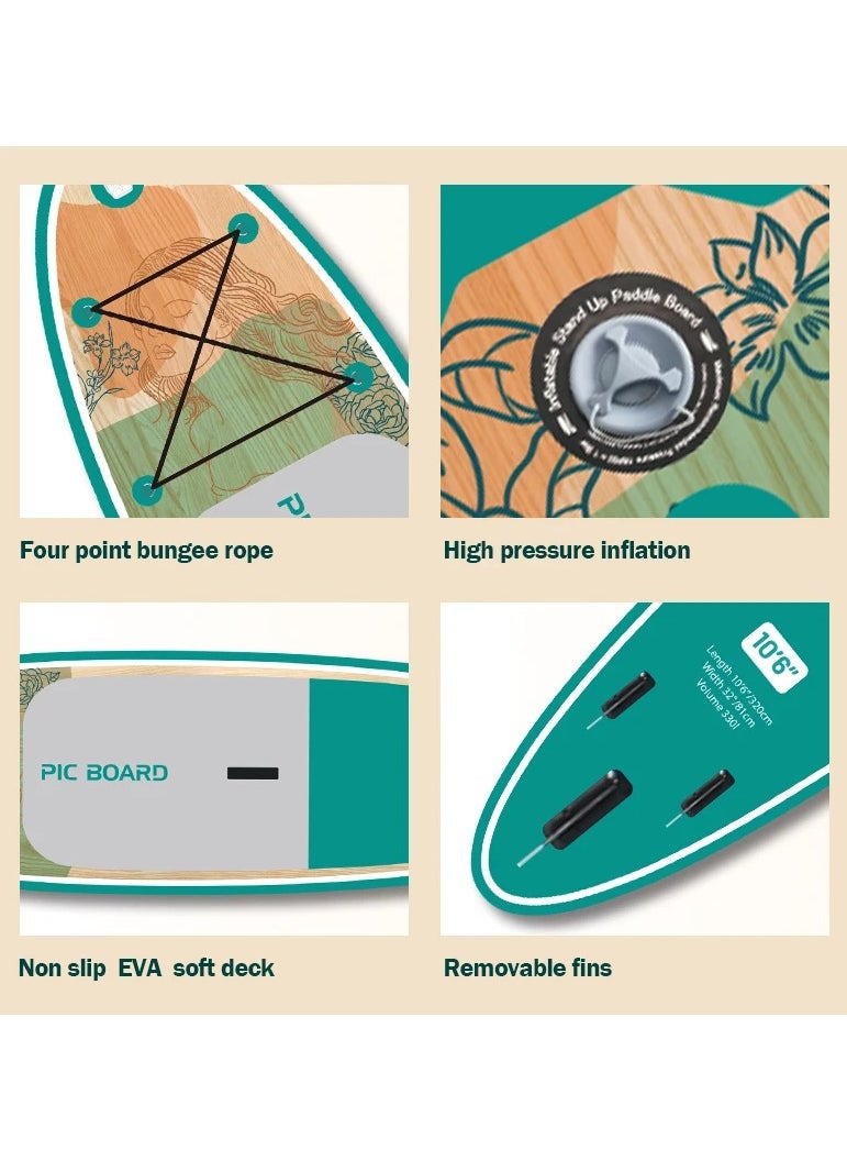 Skatinger Skatinger 10.6'-32"-6" Single Layer SUP Soft Standup Board Power Fin Paddle Board with Pump and Fins for Yoga, Fishing, Drifting, and Floating - Sylvie  - Image 2