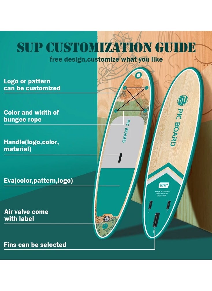 Skatinger Skatinger 10.6'-32"-6" Single Layer SUP Soft Standup Board Power Fin Paddle Board with Pump and Fins for Yoga, Fishing, Drifting, and Floating - Sylvie  - Image 3