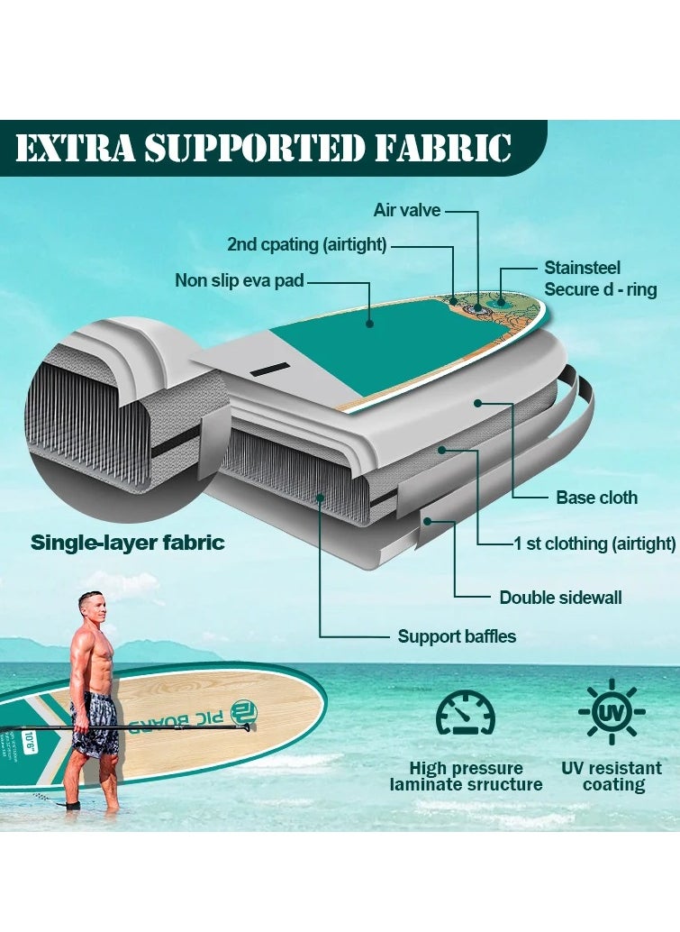 Skatinger Skatinger 10.6'-32"-6" Single Layer SUP Soft Standup Board Power Fin Paddle Board with Pump and Fins for Yoga, Fishing, Drifting, and Floating - Sylvie  - Image 4
