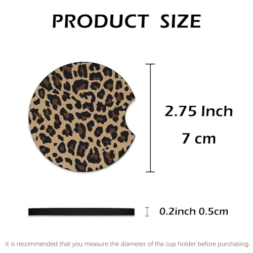 KARREAL 2 Pcs Car Cup Coasters, Brown Cheetah Print Universal Non-Slip Rubber Car Coasters for Cup Holders 2.75 inch, Car Interior Accessories for Women - Image 3