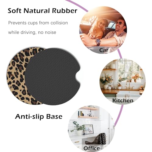 KARREAL 2 Pcs Car Cup Coasters, Brown Cheetah Print Universal Non-Slip Rubber Car Coasters for Cup Holders 2.75 inch, Car Interior Accessories for Women - Image 5