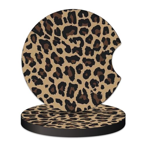 KARREAL 2 Pcs Car Cup Coasters, Brown Cheetah Print Universal Non-Slip Rubber Car Coasters for Cup Holders 2.75 inch, Car Interior Accessories for Women - Image 1