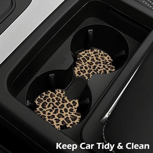KARREAL 2 Pcs Car Cup Coasters, Brown Cheetah Print Universal Non-Slip Rubber Car Coasters for Cup Holders 2.75 inch, Car Interior Accessories for Women - Image 4