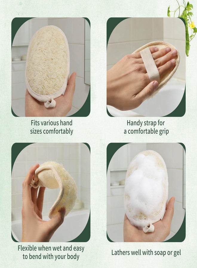 SAMEBUTECO 4 Pack Natural Loofah Exfoliating Body Scrubber Pads,Large Size 7.3x4.3 Inch Shower Loofah Sponges with Elastic Strap & Hanging Loop, Bath Scrubber for Men and Women - Image 4