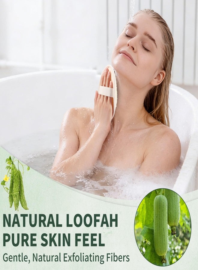 SAMEBUTECO 4 Pack Natural Loofah Exfoliating Body Scrubber Pads,Large Size 7.3x4.3 Inch Shower Loofah Sponges with Elastic Strap & Hanging Loop, Bath Scrubber for Men and Women - Image 5