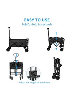 Generic Heavy Duty Collapsible Wagon ​Lightweight Folding Wagon Utility Wagon Picnic Camping Cart Black  - Image 2