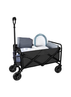 Generic Heavy Duty Collapsible Wagon ​Lightweight Folding Wagon Utility Wagon Picnic Camping Cart Black  - Image 1