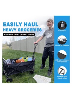 Generic Heavy Duty Collapsible Wagon ​Lightweight Folding Wagon Utility Wagon Picnic Camping Cart Black  - Image 3