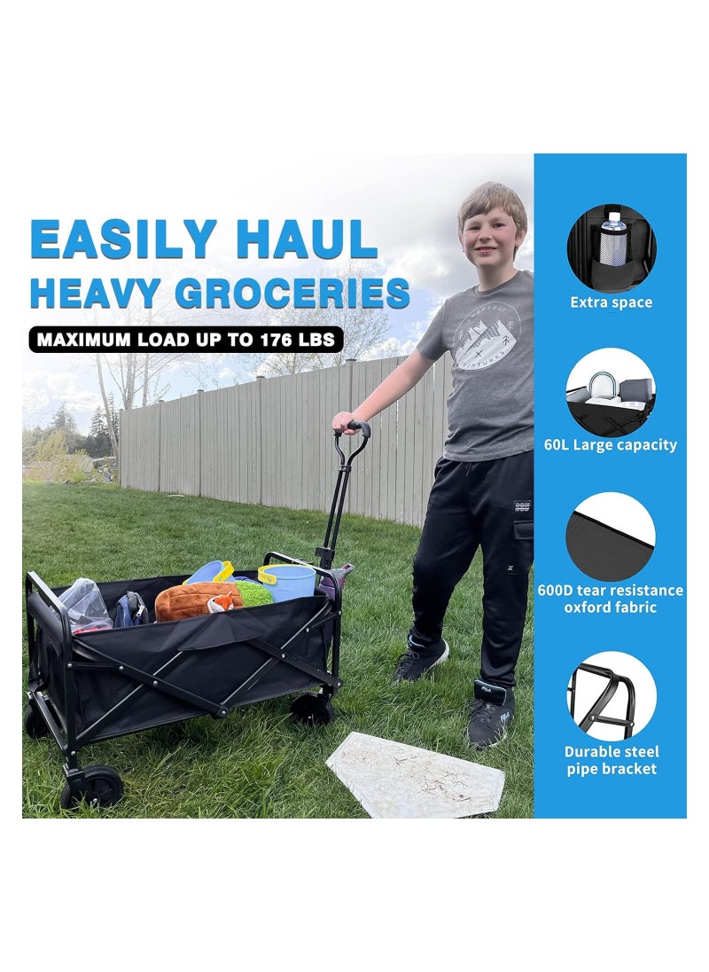 Generic Heavy Duty Collapsible Wagon ​Lightweight Folding Wagon Utility Wagon Picnic Camping Cart Black  - Image 3