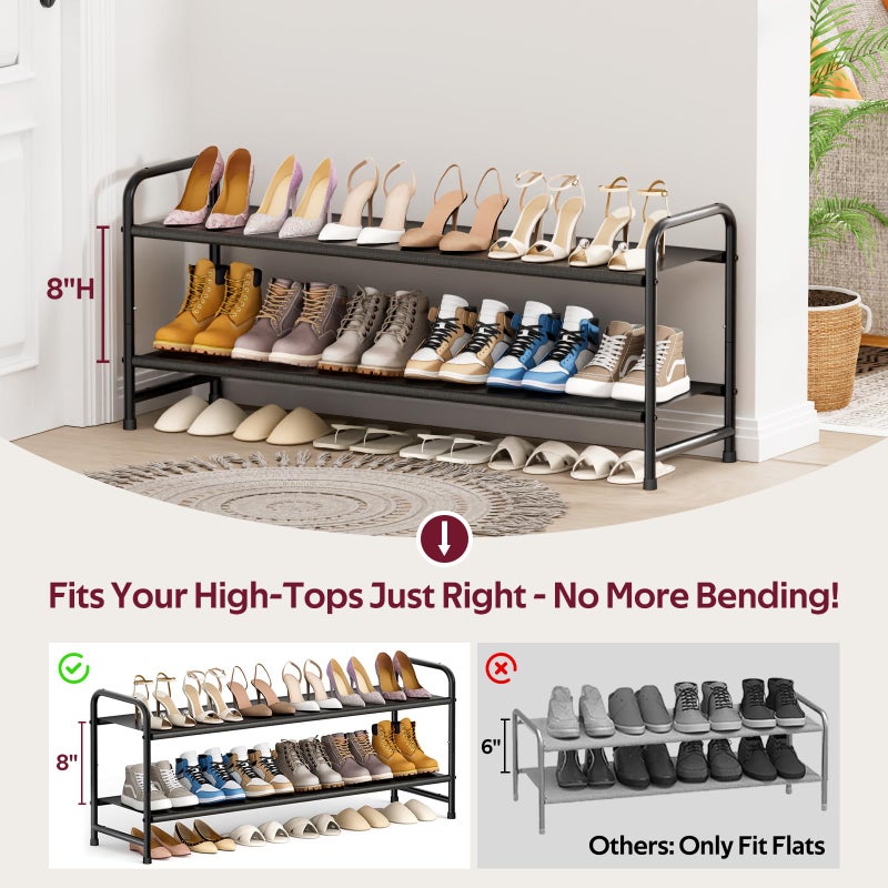 SLEEPING LAMB Long 2-Tier Shoe Organizer for Closet, Stackable Wide Shoe Rack Holds 18-Pairs Low Shoe Shelf Storage for Bedroom, Floor, Entryway(Black) - Image 3