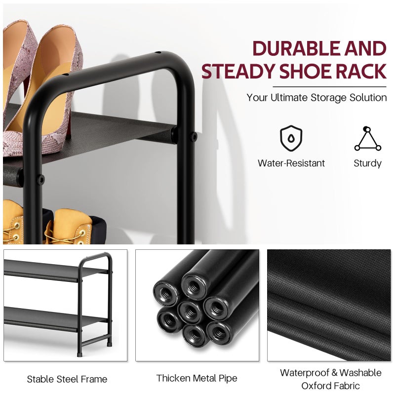 SLEEPING LAMB Long 2-Tier Shoe Organizer for Closet, Stackable Wide Shoe Rack Holds 18-Pairs Low Shoe Shelf Storage for Bedroom, Floor, Entryway(Black) - Image 5