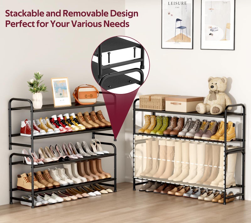 SLEEPING LAMB Long 2-Tier Shoe Organizer for Closet, Stackable Wide Shoe Rack Holds 18-Pairs Low Shoe Shelf Storage for Bedroom, Floor, Entryway(Black) - Image 4