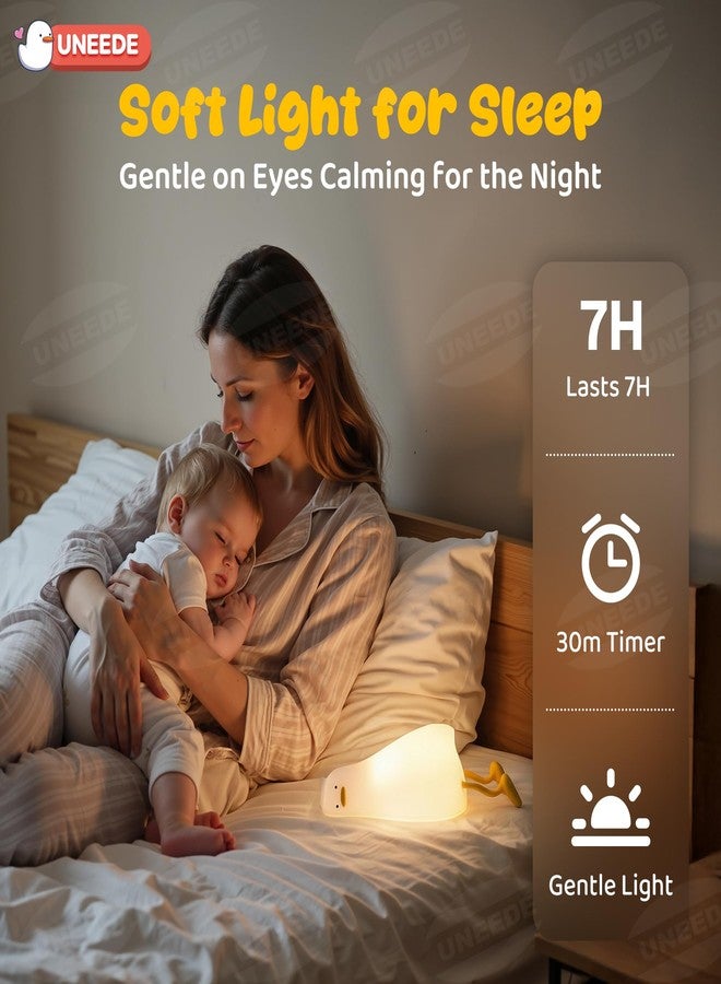 UNEEDE Lying Flat Duck Lamp, 3 Level Dimmable Rechargeable Silicone Night Light, Benson Duck Cute Squishy Touch Sensor Bedside Lamp for Nursery, Breastfeeding, Kids Room Decor - Image 3