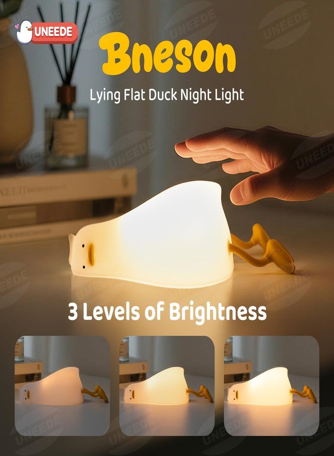 UNEEDE Lying Flat Duck Lamp, 3 Level Dimmable Rechargeable Silicone Night Light, Benson Duck Cute Squishy Touch Sensor Bedside Lamp for Nursery, Breastfeeding, Kids Room Decor - Image 2