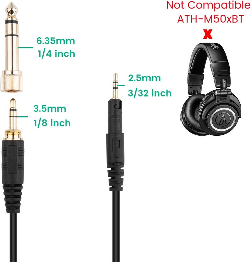 سمايز كابل ATH-M50x، سلك AUX ملفوف بديل لسماعات Audio-Technica ATH-M40x وATH-M70x مع محول 1/4 بوصة، من 4 أقدام إلى 10 أقدام - Image 2