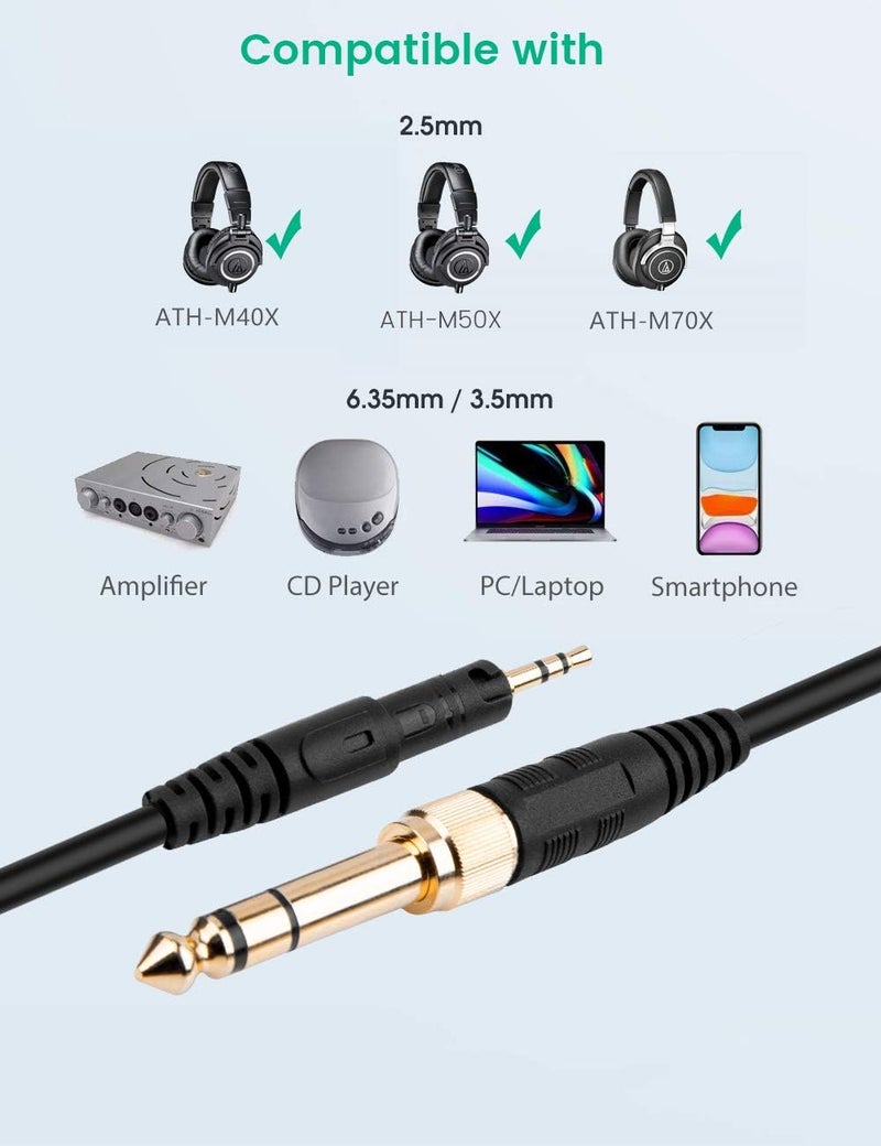 سمايز كابل ATH-M50x، سلك AUX ملفوف بديل لسماعات Audio-Technica ATH-M40x وATH-M70x مع محول 1/4 بوصة، من 4 أقدام إلى 10 أقدام - Image 3