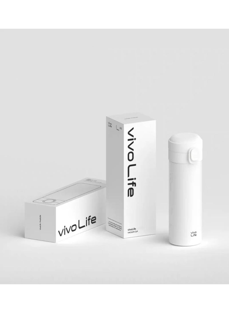 فيفو الحياة الكبيرة الأبيض معزولة الكأس 400 مل ｜ الغذاء-الصف 304 الفولاذ المقاوم للصدأ ｜ غطاء التسرب لمسة واحدة ｜ كأس محمول خفيف الوزن للطلاب واستخدام المكتب - Image 1