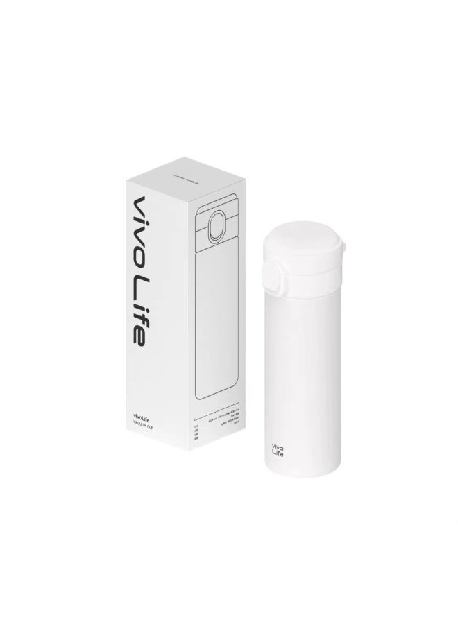 فيفو الحياة الكبيرة الأبيض معزولة الكأس 400 مل ｜ الغذاء-الصف 304 الفولاذ المقاوم للصدأ ｜ غطاء التسرب لمسة واحدة ｜ كأس محمول خفيف الوزن للطلاب واستخدام المكتب - Image 2