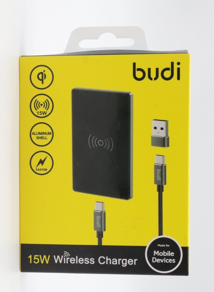 بودي شاحن لاسلكي 15 واط، هيكل من الألومنيوم مع كابل من النوع C M8J3300-BLK - Image 4