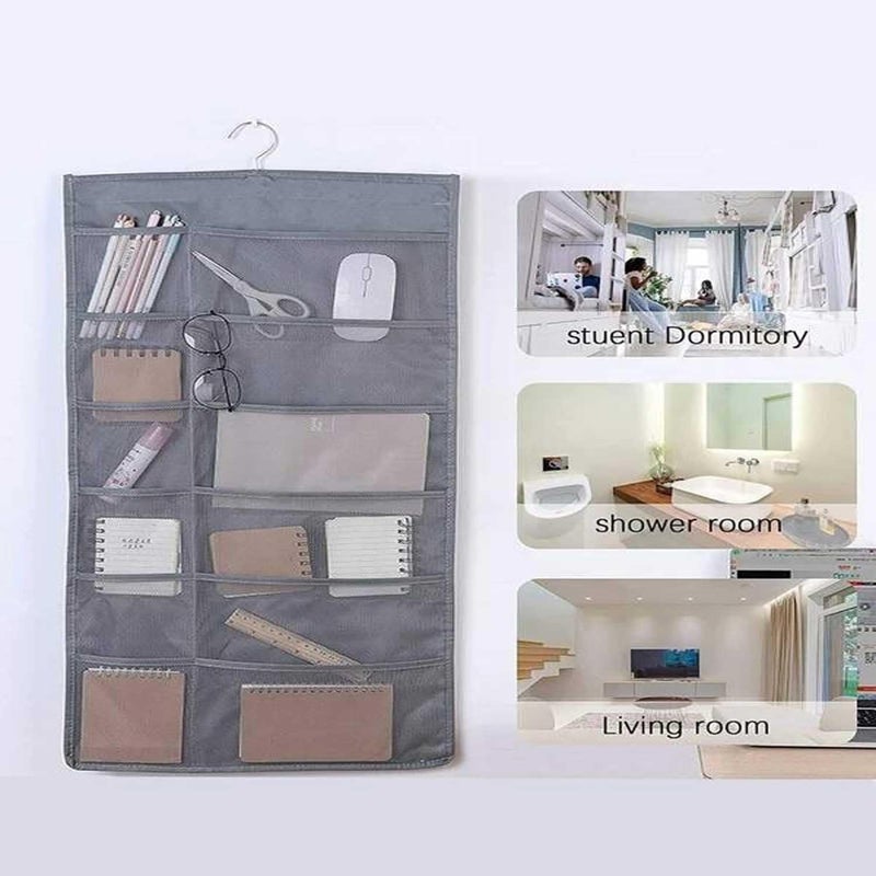 SYSTEMIZE Closet Hanging Organizer with Mesh 30 Pockets Rotating Metal HangerDual Sided Wall Shelf Wardrobe StorageOxford Cloth Space Saver Bag for Bra Underwear Socks Grey Pack of 1 - Image 5