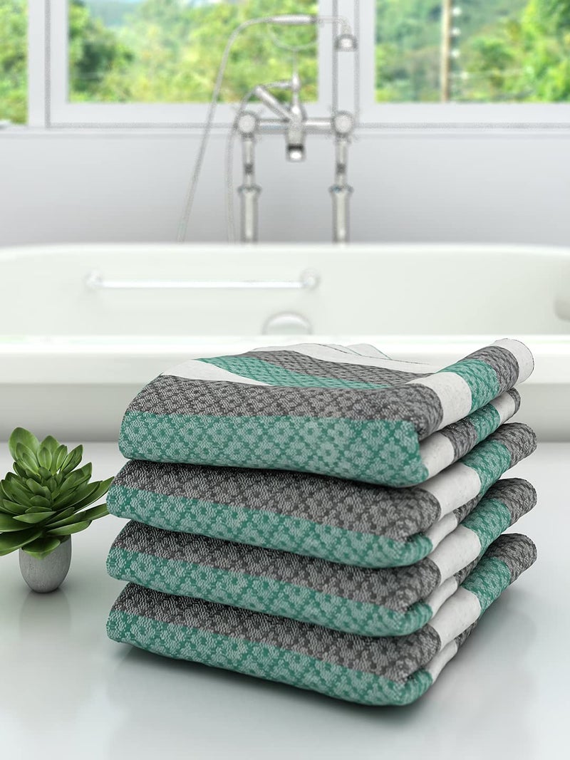 Athom Trendz Athom Living Cotton Lightweight Quick-Dry & High Absorbant Bath Towel, Modern Checks Green -75x150 cm (Pack of 4) - Image 1