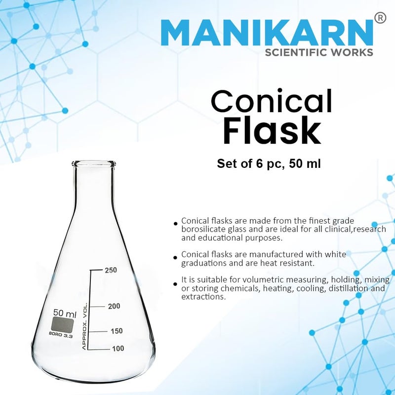 MANIKARN MANIKARN Borosilicate glass Conical flask 50 ml Set of 6pc - Image 3
