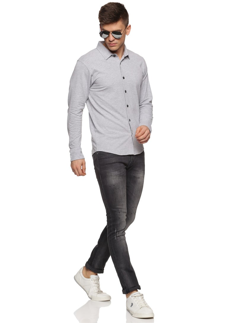 RSO Outfits Men's Cotton Solid Knitted Full Sleeves Shirt (Grey) - Image 4