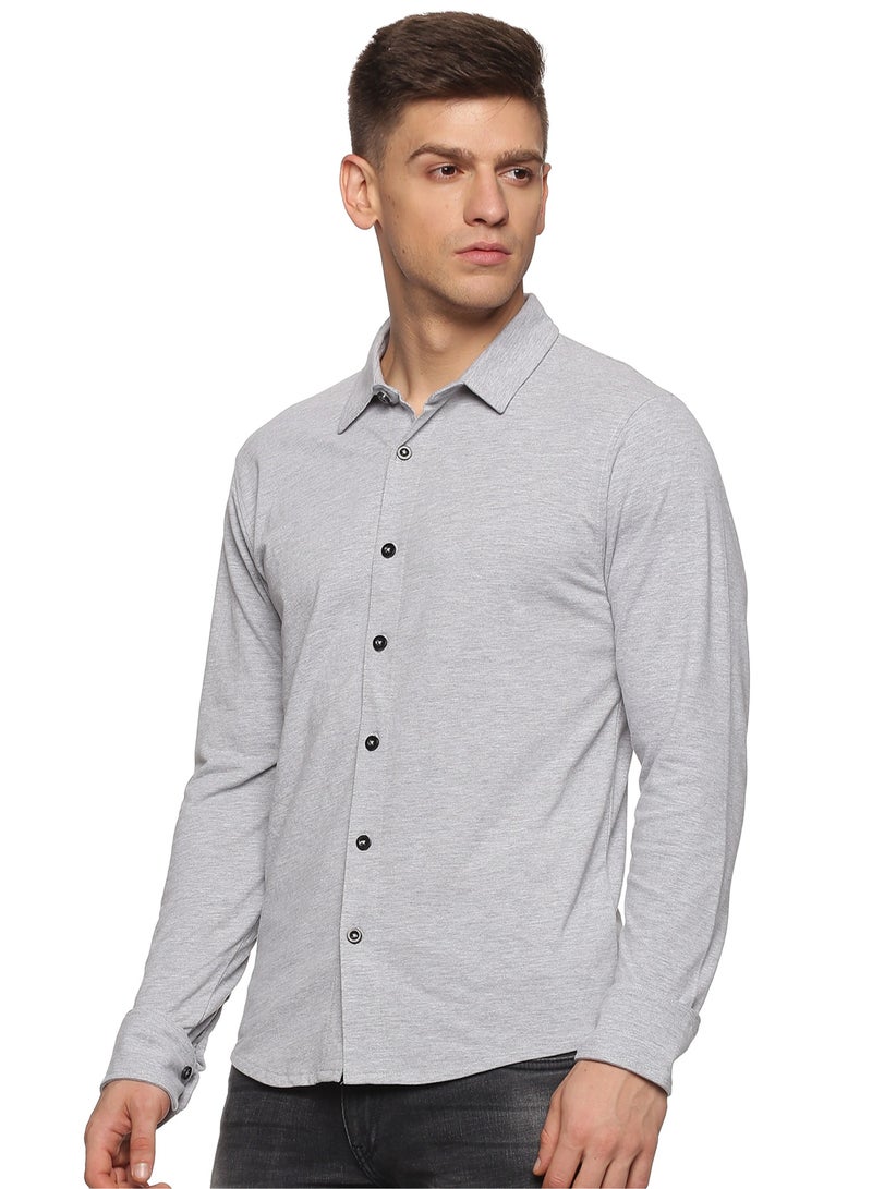 RSO Outfits Men's Cotton Solid Knitted Full Sleeves Shirt (Grey) - Image 2