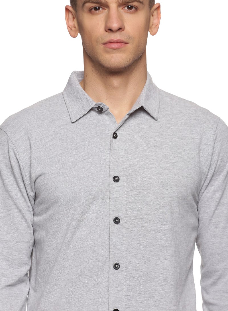 RSO Outfits Men's Cotton Solid Knitted Full Sleeves Shirt (Grey) - Image 5