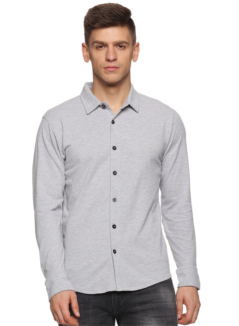 RSO Outfits Men's Cotton Solid Knitted Full Sleeves Shirt (Grey) - Image 1