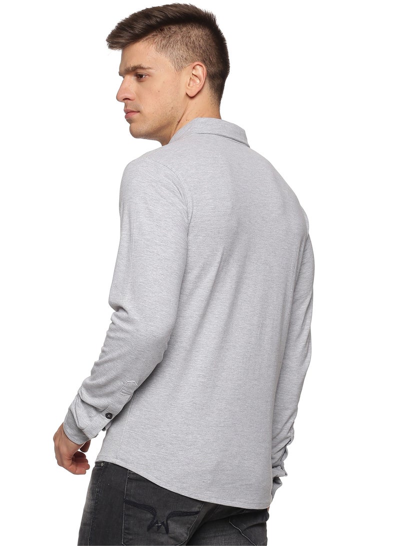 RSO Outfits Men's Cotton Solid Knitted Full Sleeves Shirt (Grey) - Image 3
