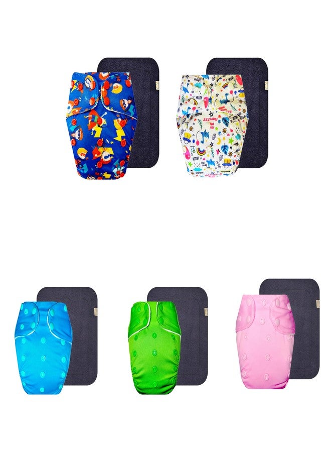 Dumbledo Premium Cloth Diaper with Black Insert (Pack of 5) | Soft & Gentle | Leakproof | Quick Dry | Worry-Free Diapering | 3 Months - 3 Years | Unisex Baby - Image 1