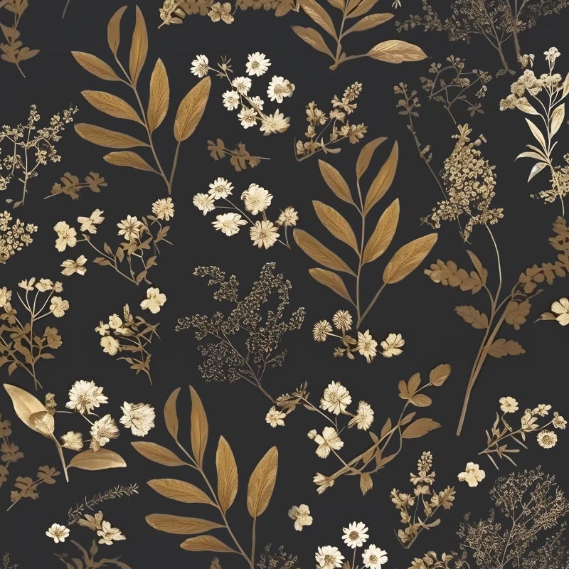 Laatse Vintage Wallpaper Peel and Stick Black Floral Wallpaper 17.5'' x 393'' Gold Leaf Contact Paper Vinyl Waterproof Self Adhesive Boho Botanical Wall Paper for Bedroom Shlef Cabinet DÃ©cor - Image 1