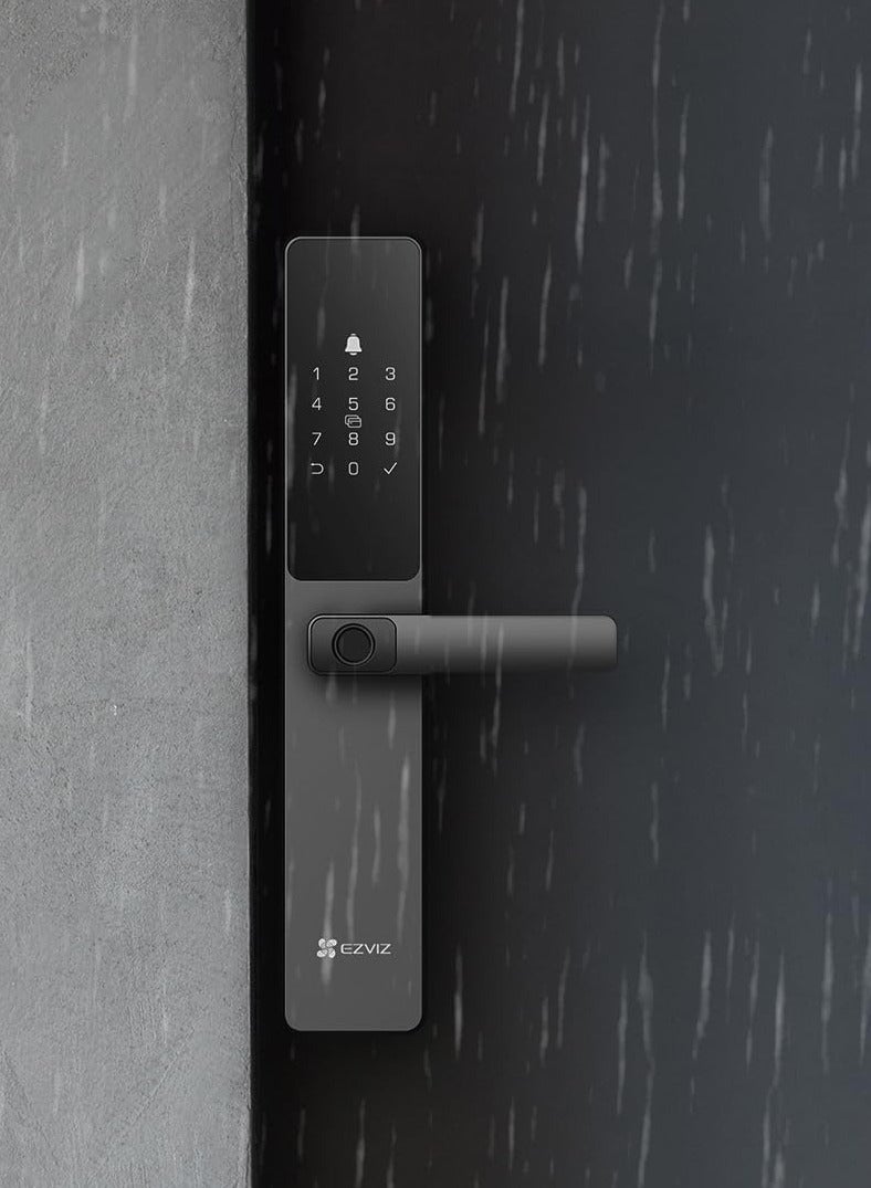 EZVIZ DL05 Smart Fingerprint Lock - Aluminum Alloy Panel, 50 User Capacity, Fingerprint, Passcode, Bluetooth, & Proximity Card Unlocking, 2.4GHz Wi-Fi, Anti-Tamper Alarm, Auto-Lock, Child Safety Lock, Privacy Mode, Supports Google Assistant & Alexa, IP65 Weatherproof, 8 AA Batteries, Emergency Charging, Remote Control, Low Battery Warning, 30-110mm Door Thickness Compatibility  - Image 2