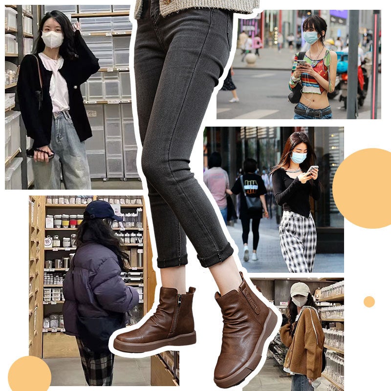 Vintage Plus Size Casual Short Boots Joker British Leather Martin Boots Round Head Thick Heel Thick Bottom Chelsea Boots - Image 4