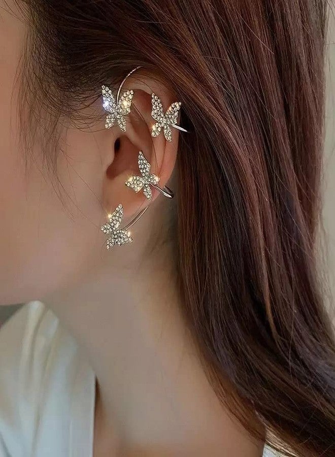 Careflection Stylish Korean Butterfly Ear Crawler Cuff Earrings For Women And Girls 2Pcs/Set - Image 2