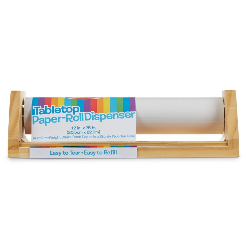 Melissa & Doug Wooden Tabletop Paper Roll Dispenser With White Bond (12 inches x 75 feet) - Drawing, Art, Craft For Kids - Image 1