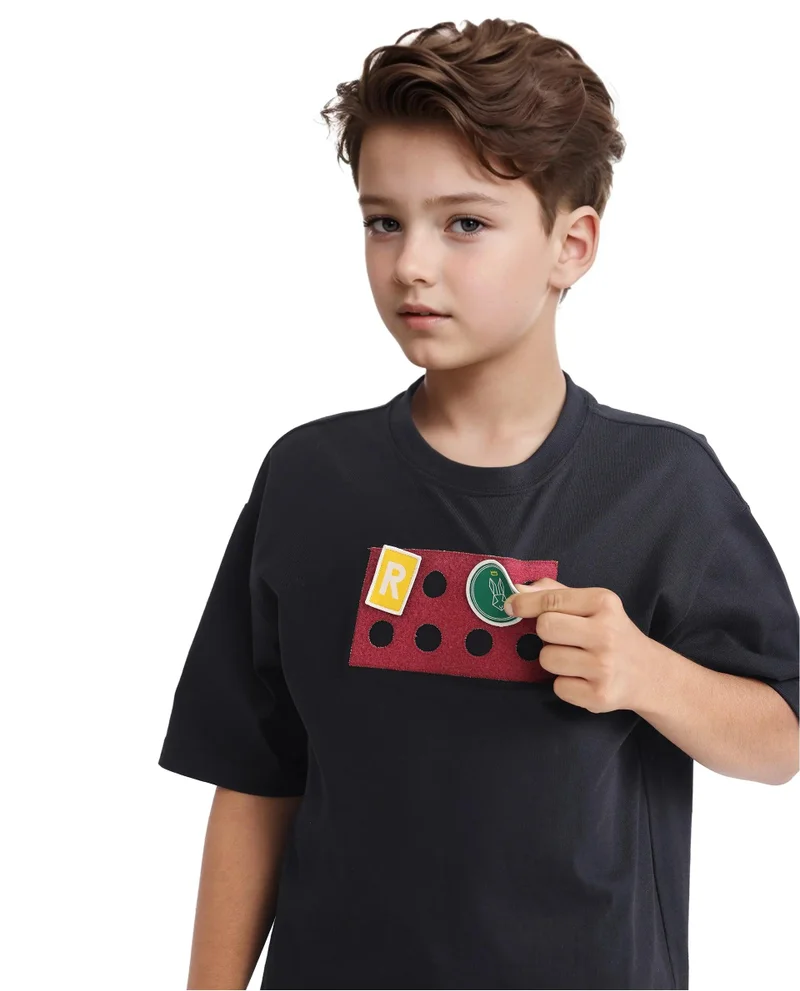 Rare Ones Rare Ones Kids Legun Black Cotton Short Sleeve Crew Neck Boxy Solid T-Shirt