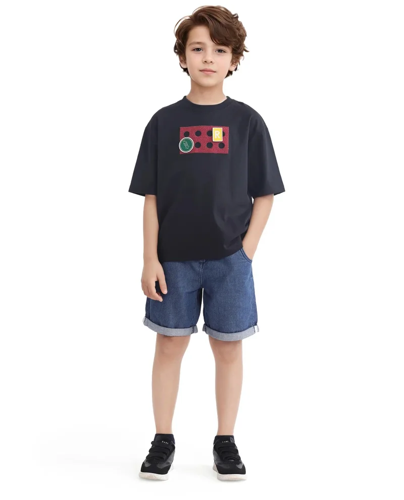 Rare Ones Rare Ones Kids Legun Black Cotton Short Sleeve Crew Neck Boxy Solid T-Shirt