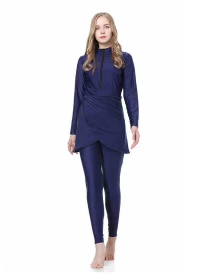 Stylish Three-Piece Muslim Swimsuit Long Sleeve with Chest Pad with Swim Cap Surfing Bathing Suit - Image 1